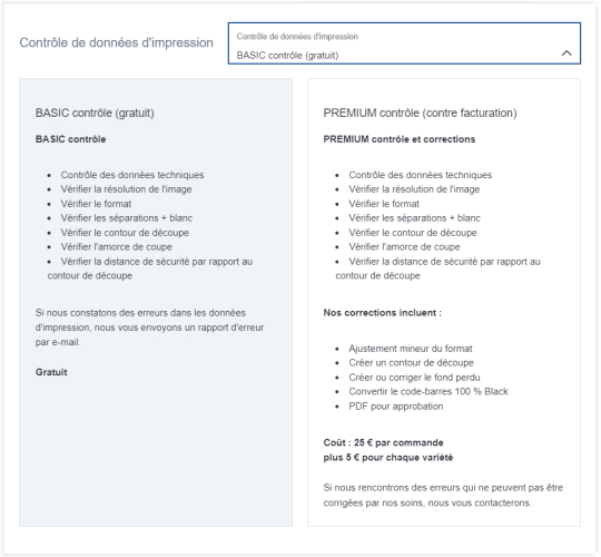 Configurateur d'étiquettes : sélection de la vérification des données d'impression