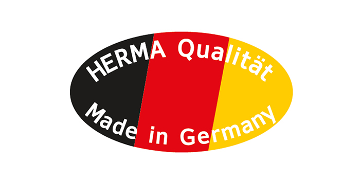 Texte : "Icône HERMA Qualité Fabriqué en Allemagne, ovale, aux couleurs de l'Allemagne